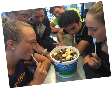 Teen Treks New York City to Montreal trek takes a break from bicycle touring to enjoy a Ben and Jerry's Vermonster